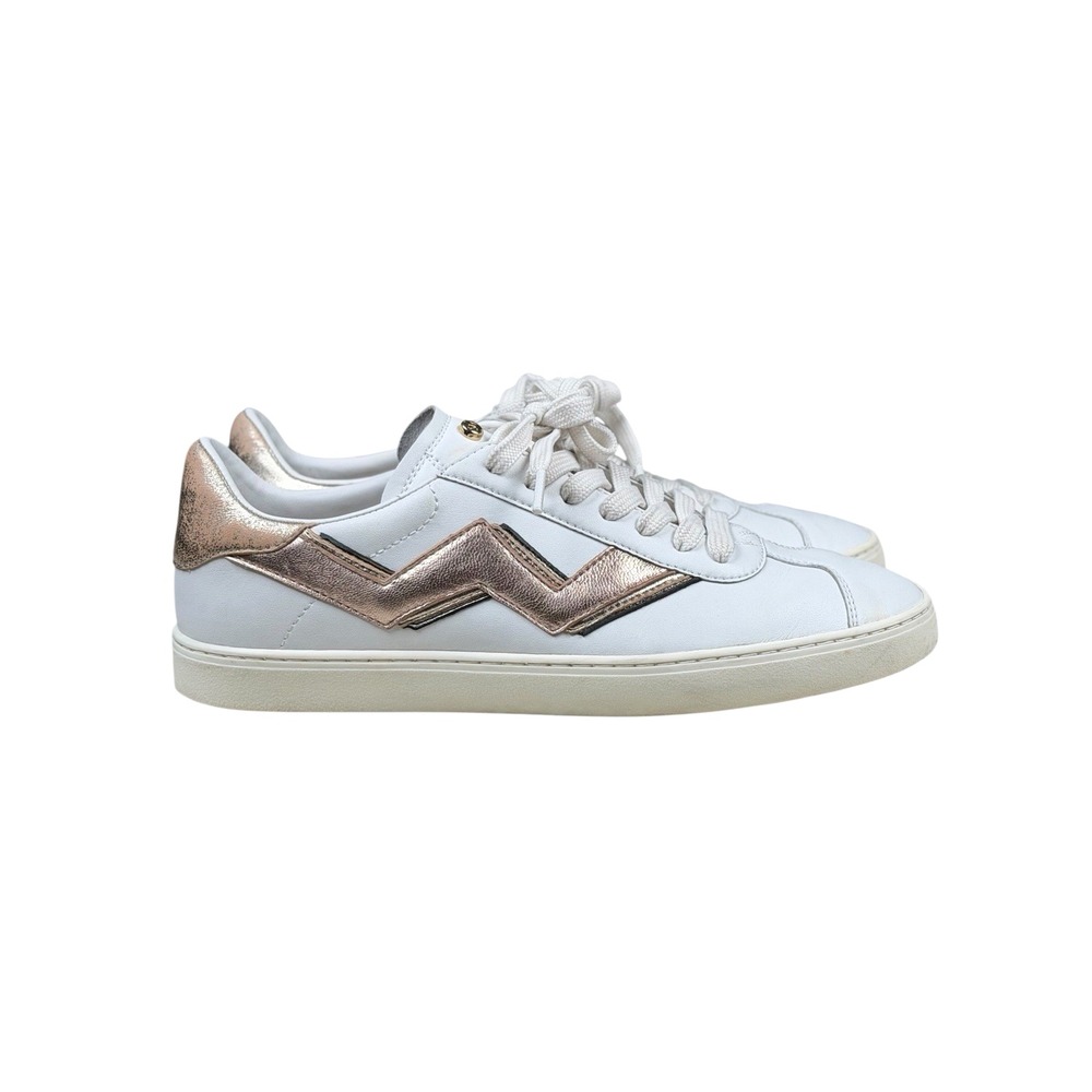 Stuart Weitzman DARYL II SNEAKER ACTION LEATHER METALLIC Pink Shoes Sz 8.5B
